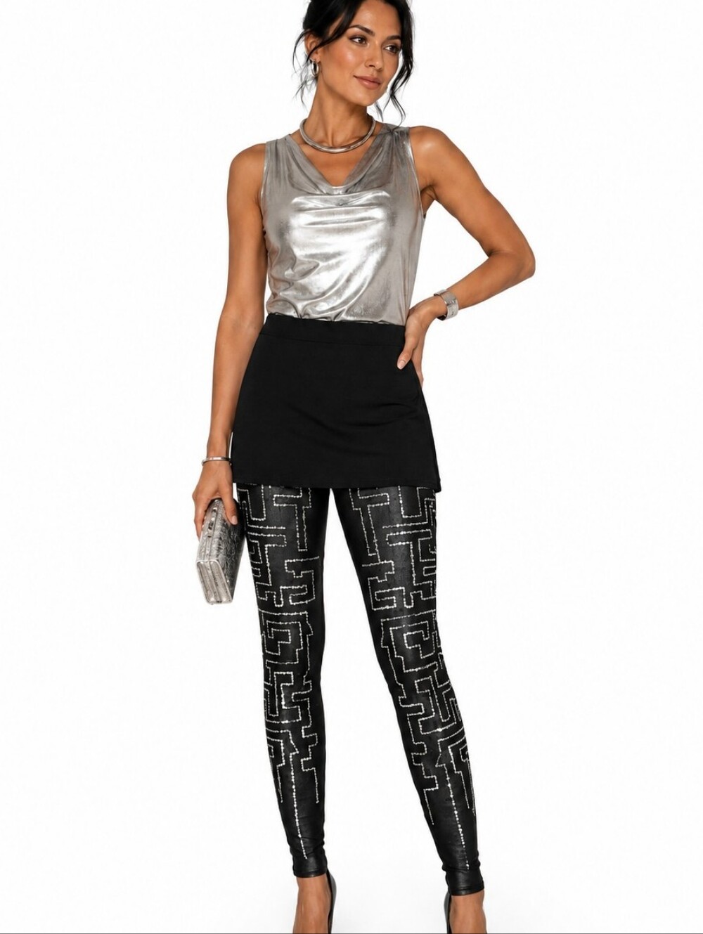 3.1 Phillip Lim Sequin Maze Pants Skirt Black Silver